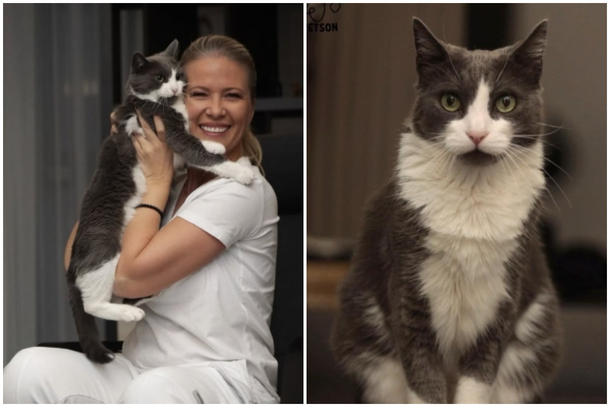 Colaj cu pisica Barbie, alături de jurnalista Sonia Simionov