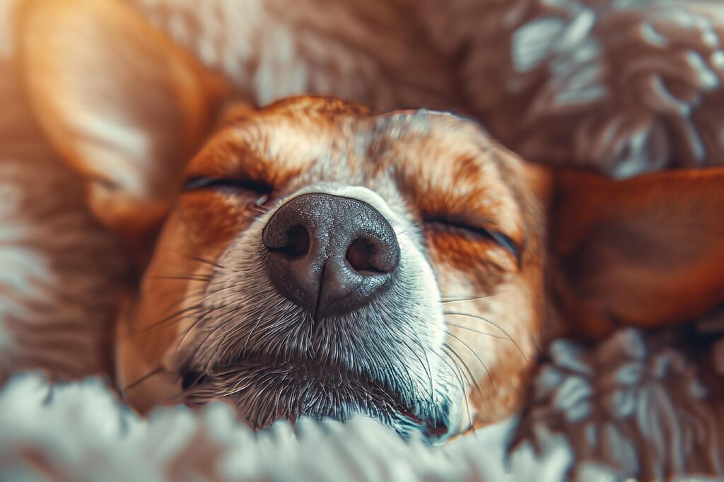 Fața unui câine care doarme.