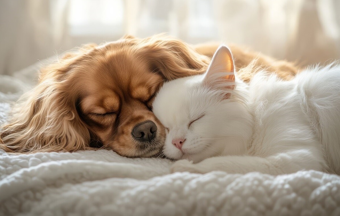 cainele si pisica dorm