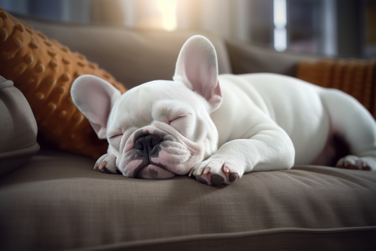 cainele doarme profund pe canapea