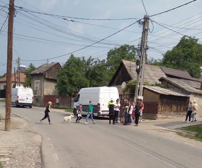 Copii trag un câine spre o dubă