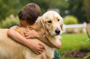 cainele imbratisat de un copil
