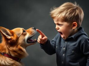 Un copil țipă la câine