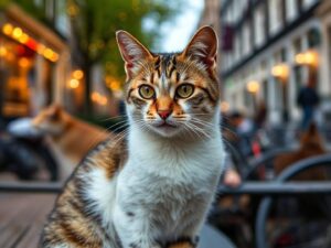 Pisică pe o stradă din Amsterdam