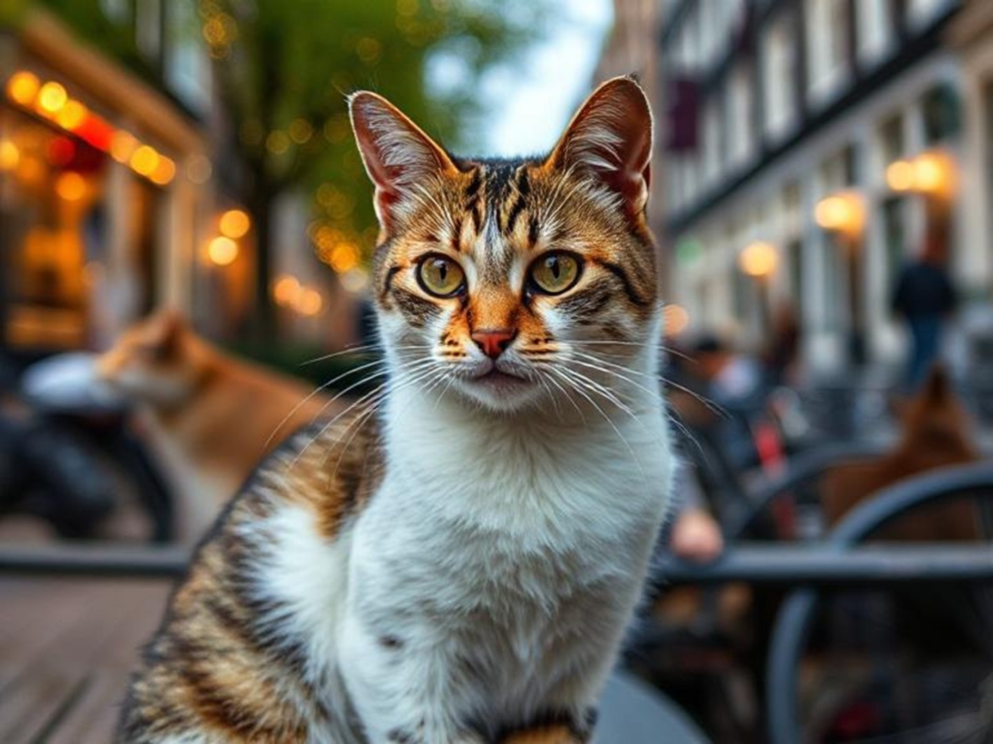 Pisică pe o stradă din Amsterdam