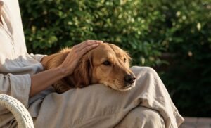 cainele sta pe picioarele stapanului