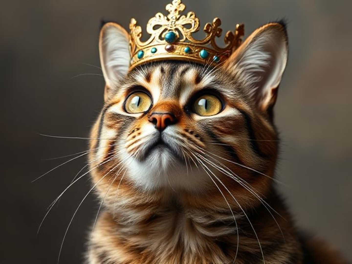 O pisică poartă pe cap coroană de regină