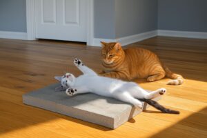 Două pisici relaxându-se la soare