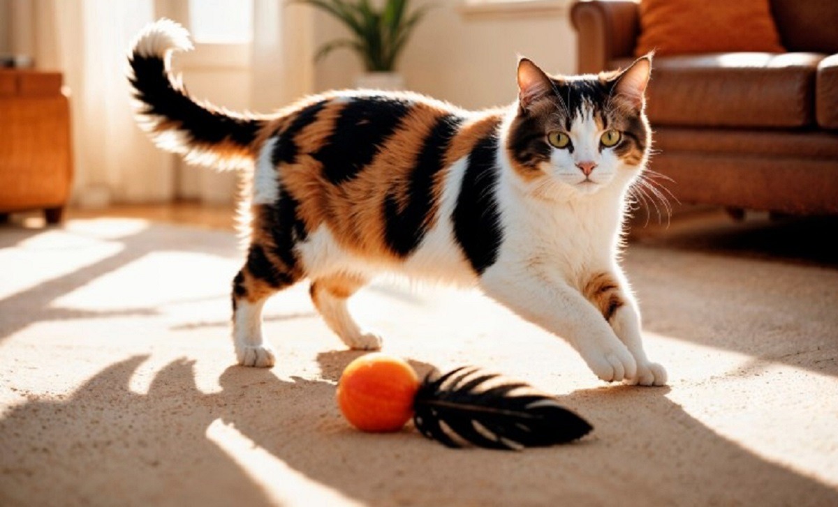 pisica se joaca prin casa
