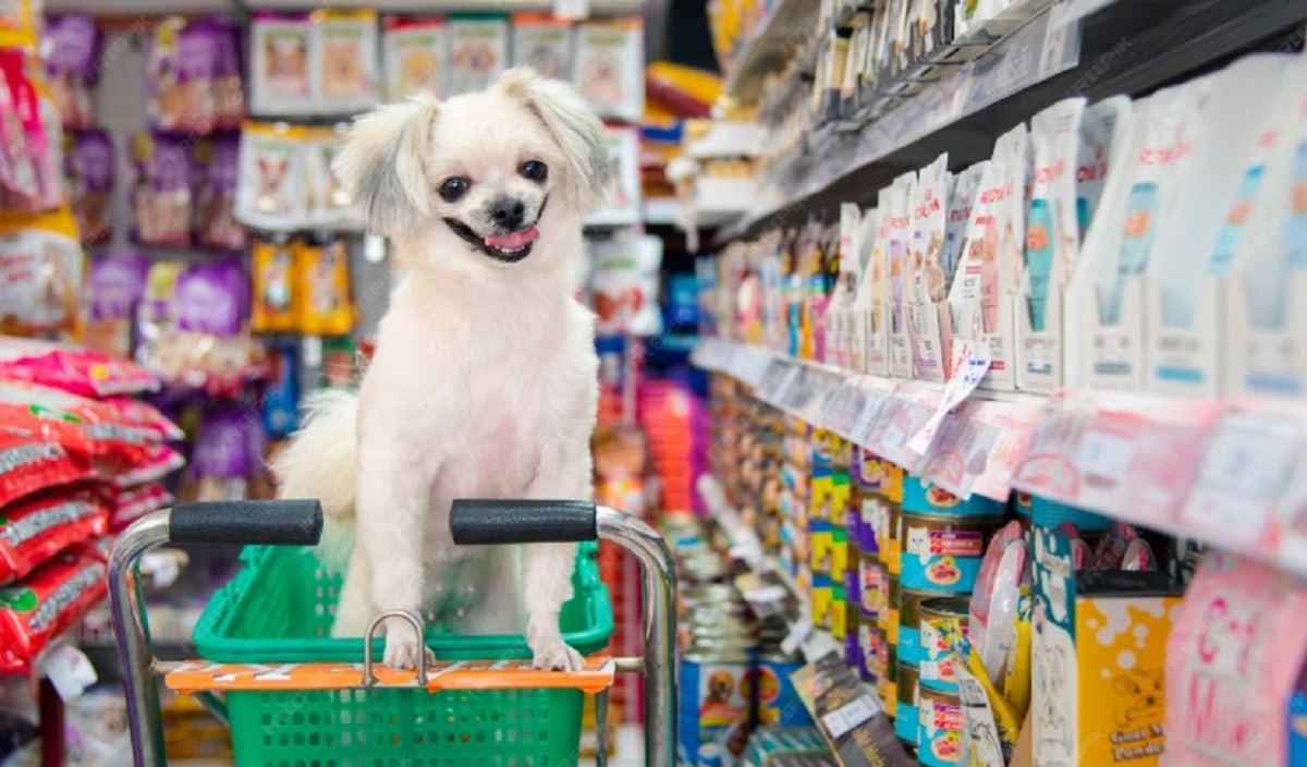 cainele in cosul de cumparaturi