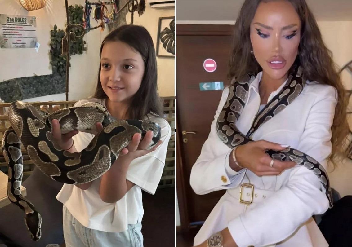 Bianca Dragusanu si fiica ei cu sarpele in brate