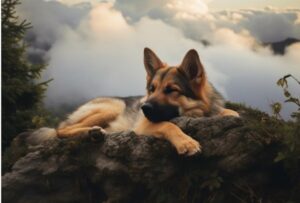 cainele se odihneste pe munte