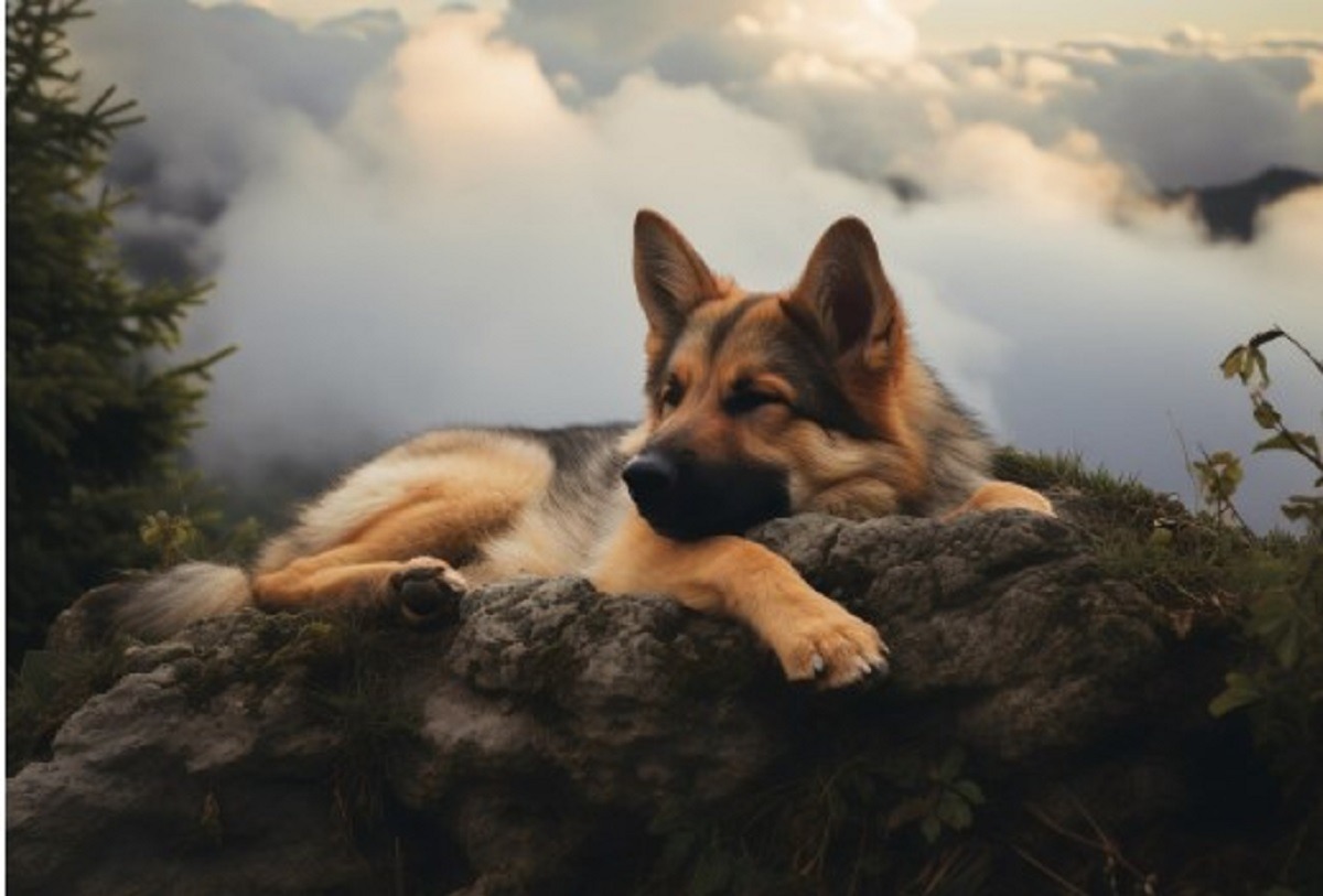 cainele se odihneste pe munte