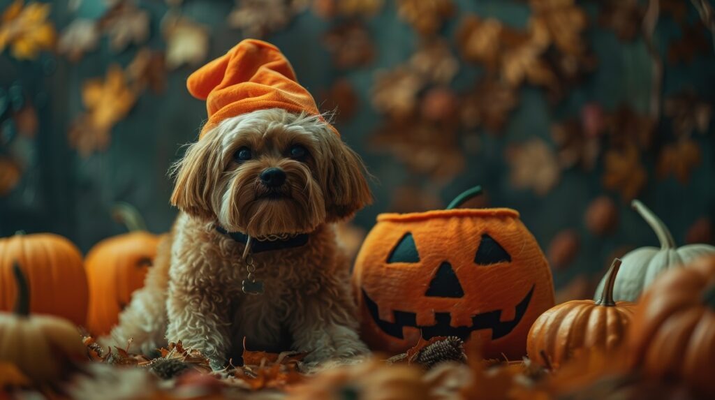 cainele costumat de Halloween