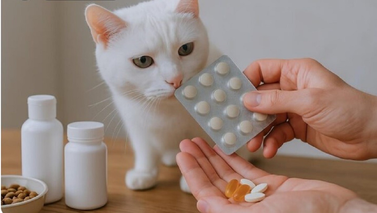 pisica miroase tableta cu pastile