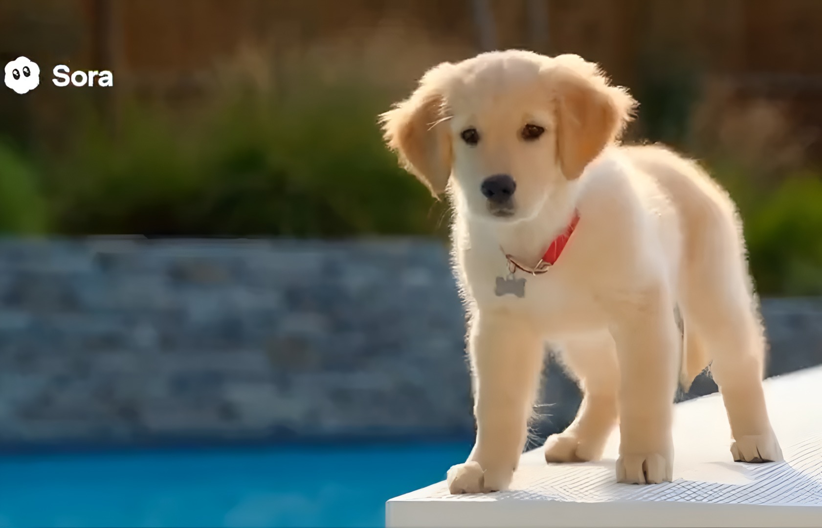 Cățel pe marginea unei piscine