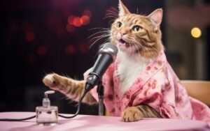 pisica scoate sunete la microfon