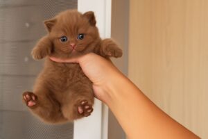 Pisică maro ținută în mână