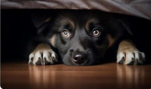 cainele anxios se ascunde sub pat