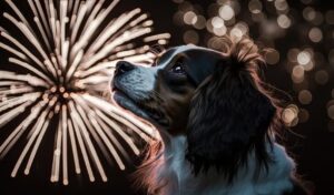 cainele se uita la artificii