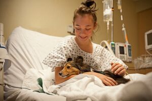 stapana si animalul de companie pe patul de spital