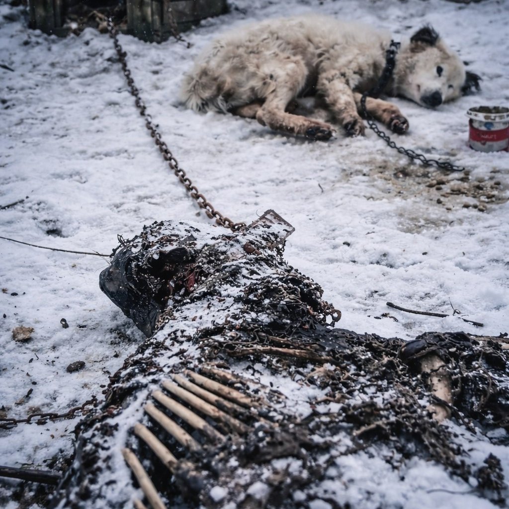 caine in lant langa un caine mort