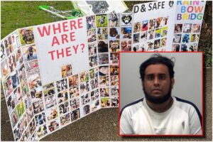 Afiș cu pozele animalelor moarte în adăpostul fals și poza celui care îl administra