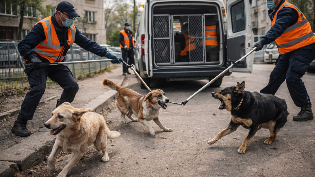 Câini comunitari capturați de hingheri