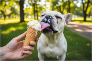 câine care mănâncă înghețată